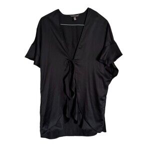 Victoria’s Secret One Size Black Silky Robe Flowy Silky Tie Top Coverup Love